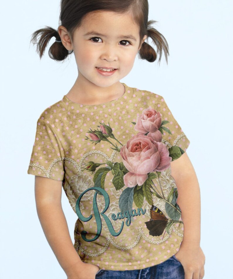 Girls Floral Shirt Personalized Girl's Shirt Pink Rose Etsy