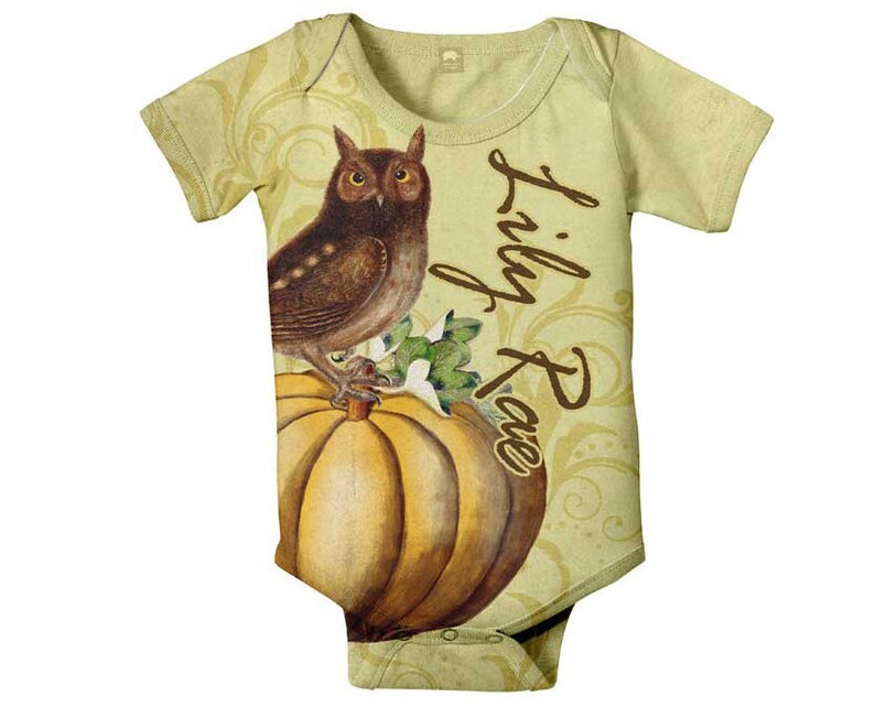Pumpkin Owl Bodysuit Personalized Baby Girl Romper Custom image 0