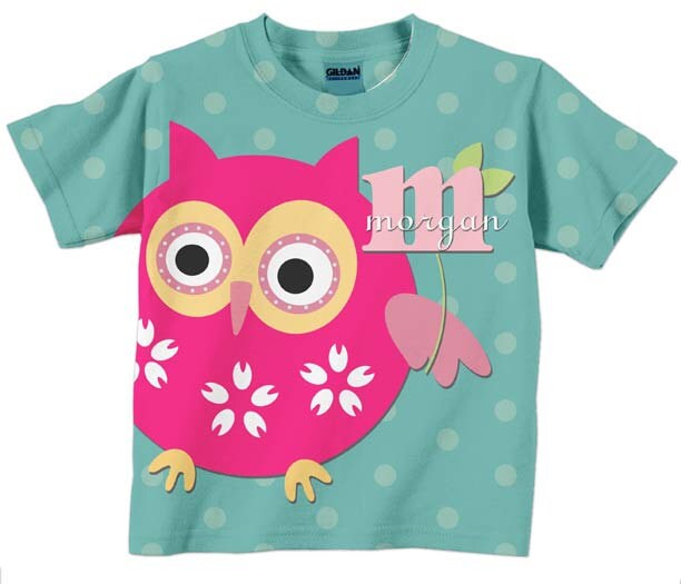 Girls Owl TShirt Personalized Monogrammed Aqua Shirt Etsy