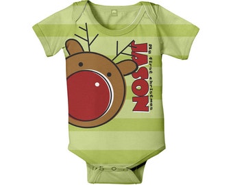 First Christmas Baby Bodysuit, Personalized Reindeer Infant One-Piece, Childrens holiday clothing