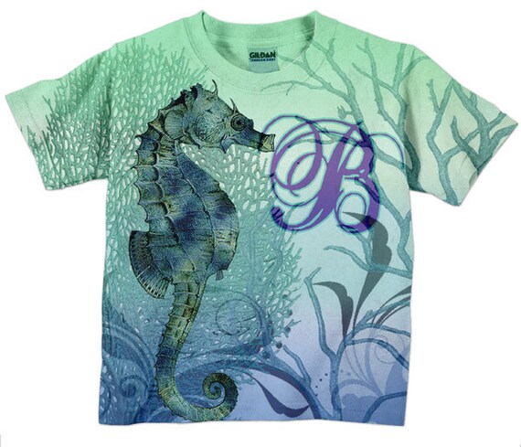 Girls Seahorse Shirt Toddler Monogram T-Shirt Childs | Etsy