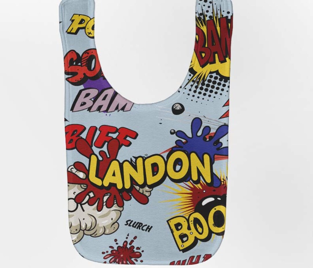 Comic Superhero Baby Bib Personalized Baby Boy Boom Pow Bibs Etsy