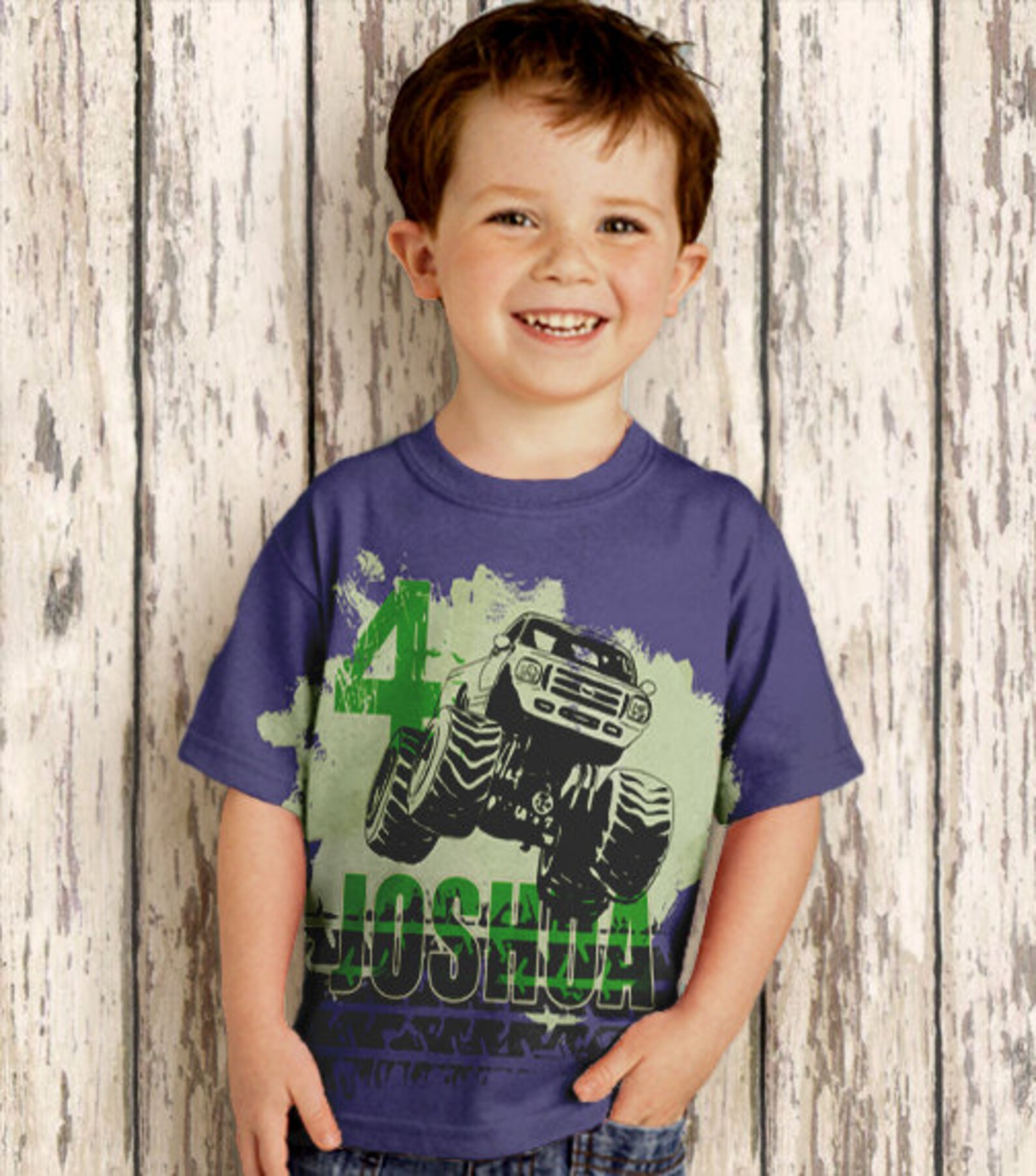 Boys Monster Truck Shirt Personalized Purple and Green Etsy