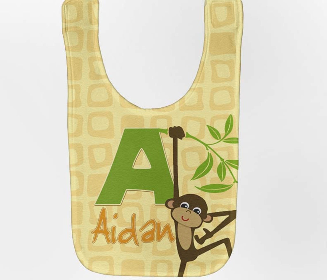 Monkey Baby Bib Personalized Jungle Zoo Infant Bib Etsy