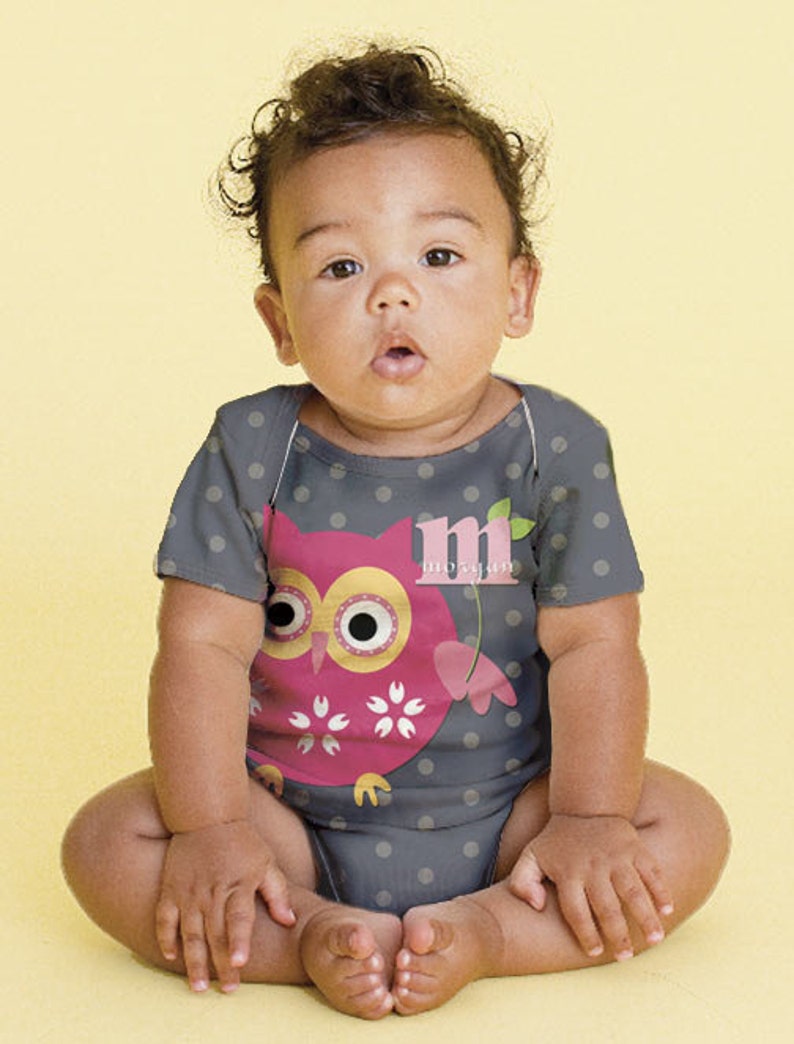 Owl Baby Shirt, Personalized Pink Owl Infant Snap-Shirt, Custom Owl Baby Shirt, Personalized Pink Owl Infant Snap-Shirt, Custom