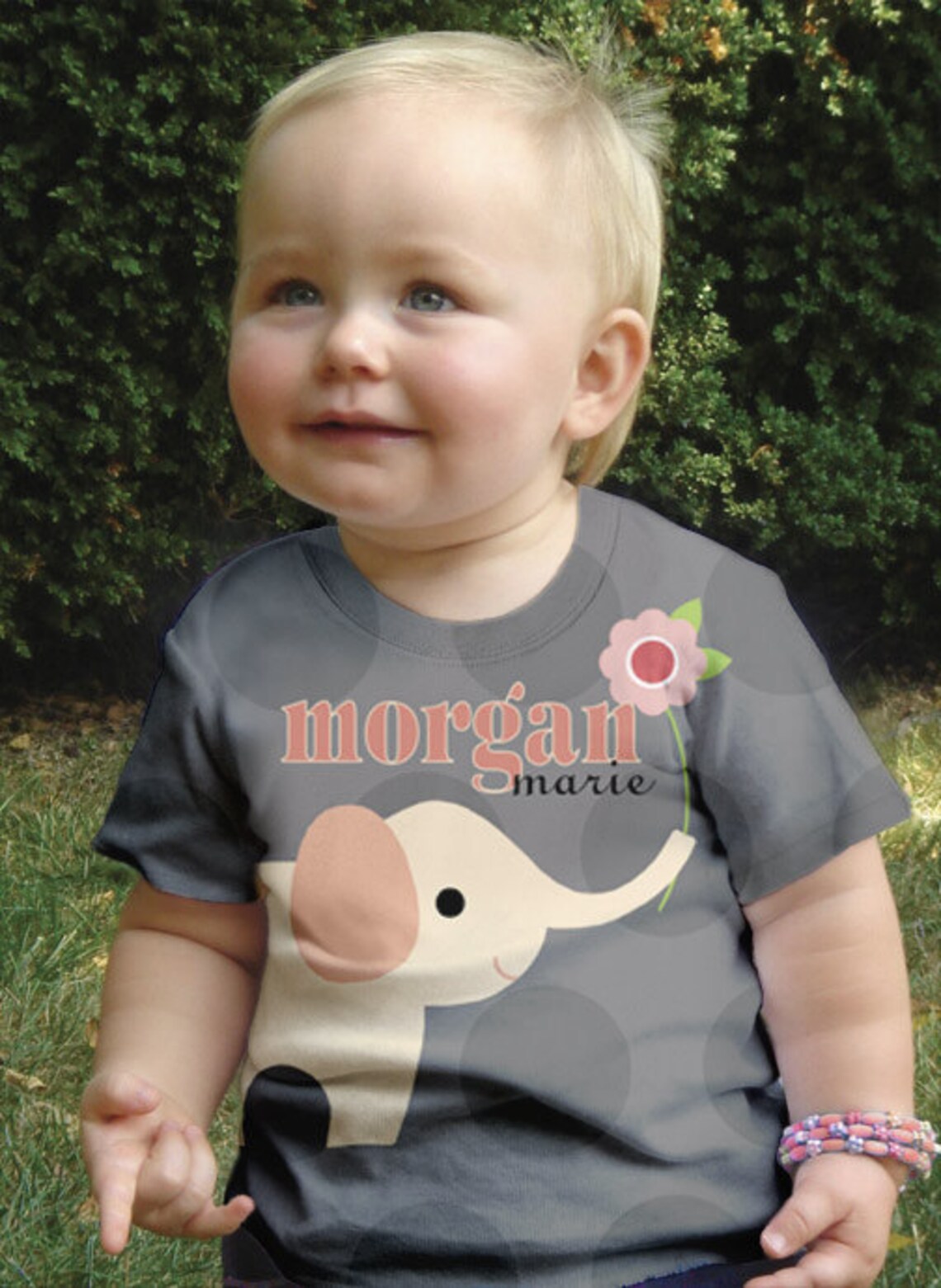 Girls Elephant Shirt Personalized Gray Dotted Tee Top Etsy