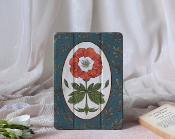 Retro Floral iPad Case For 11/10/9/8 Gen, Air 7/6/5 A16 13" 11" 10.9" Pro 12.9 Inch M4 M3 Mini 6/7, iPad Case with Pencil Holder Cover