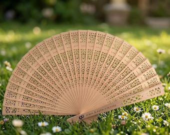 Handmade Wooden Folding Fan, Custom Natural Sandalwood Carved Fan, Wedding Favor Bridesmaid Gift Guest Return Gift