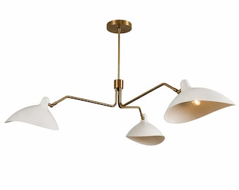 Lámpara de araña de latón de estilo moderno de mediados de siglo / Lámpara de techo Sputnik / Lámpara colgante cónica negra / Iluminación para comedor y cocina / Decoración moderna