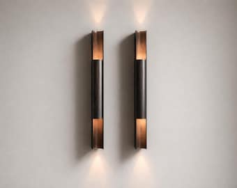 Aplique de pared de estilo moderno de mediados de siglo / Lámpara de mesita de noche en bronce negro / Lámpara de pared industrial con enchufe / Luminaria minimalista para la decoración del hogar