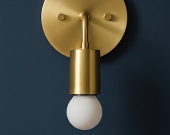 Solid Brass Mid-Century Modern Wall Sconce | Minimalist Vanity Lighting Fixture