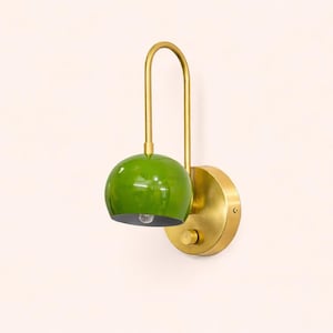 green wall sconce Brass and Green Glass Adjustable Mid Century Modern Light