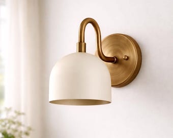 Aplique de pared moderno de latón cepillado: lámpara de techo minimalista con forma de cúpula, iluminación ambiental cálida, lámpara de tocador para baño, aplique de pared para dormitorio.