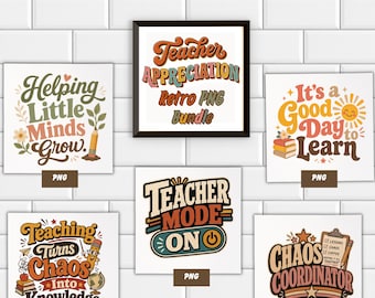 Retro Teacher  PNG Bundle,Groovy Teacher Sublimation Designs, Back to School Shirt PNG, Chaos Coordinator, Teacher Mode On, Digital Download