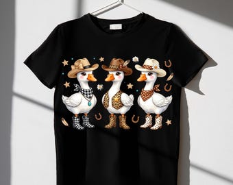 Cowgirl Ducks PNG Cute Western Sublimation Design Retro Country Goose Graphic Checkered Leopard Boots Bandana Shirt Digital Download File