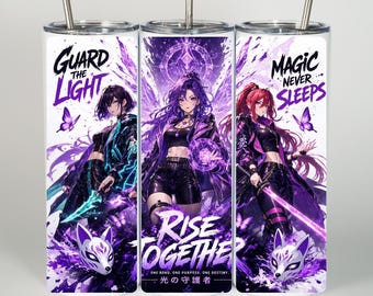 Anime Girl 20oz Tumbler Wrap PNG Rise Together Sublimation Design Purple Magic Warrior Trio Stainless Steel Cup Digital Download File