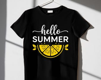 Hello Summer PNG Lemon Sublimation Design Bright Citric Seasonal Graphic Cute Fruit Shirt Print File Digital Download Clip Art