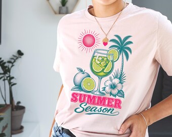 Retro Tropical Cocktail PNG, Neon Summer Beach Design, Palm Tree Clipart (Digital Download)