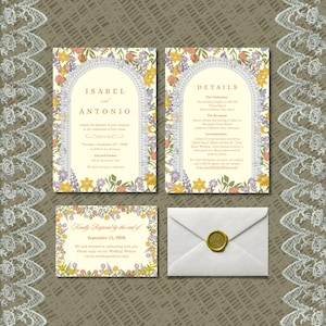 Flower Wedding Invite Suite, Unique Spring Wedding Invitation Template, Editable RSVP Card
