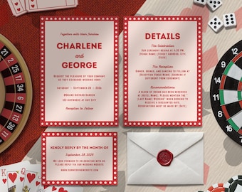 Retro Las Vegas Wedding Invitation, Casino 3 Piece Invite Suite, Editable RSVP Template Bundle