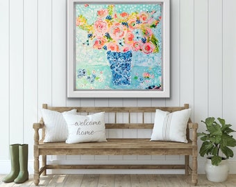 Medium Floral Original Painting 20''X20''- "Forever Fresh Flowers"  (unframed)