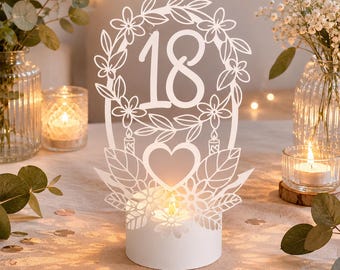 SVG 18th Birthday Flower Tealight Holder, Birthday Table Lantern, Glue-Free Decoration for Cricut and Silhouette, Digital File PNG PDF