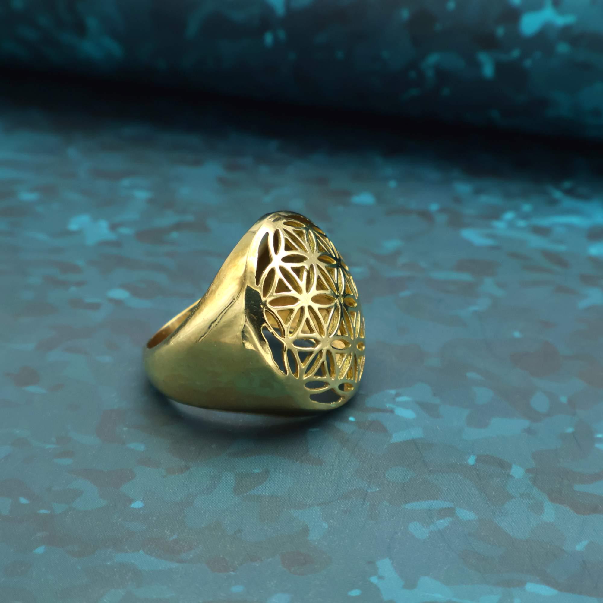 Scared Geometry Ring Sacred Geometry Ring Gold, Flower of Life Ring, Geometric Signet Ring ...