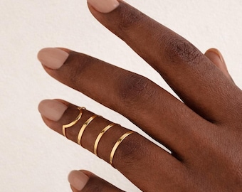 Minimalist Gold Midi Ring, Adjustable Thin Stacking Ring, Dainty Gold Knuckle Ring, Simple Everyday Jewelry, Gift for Her