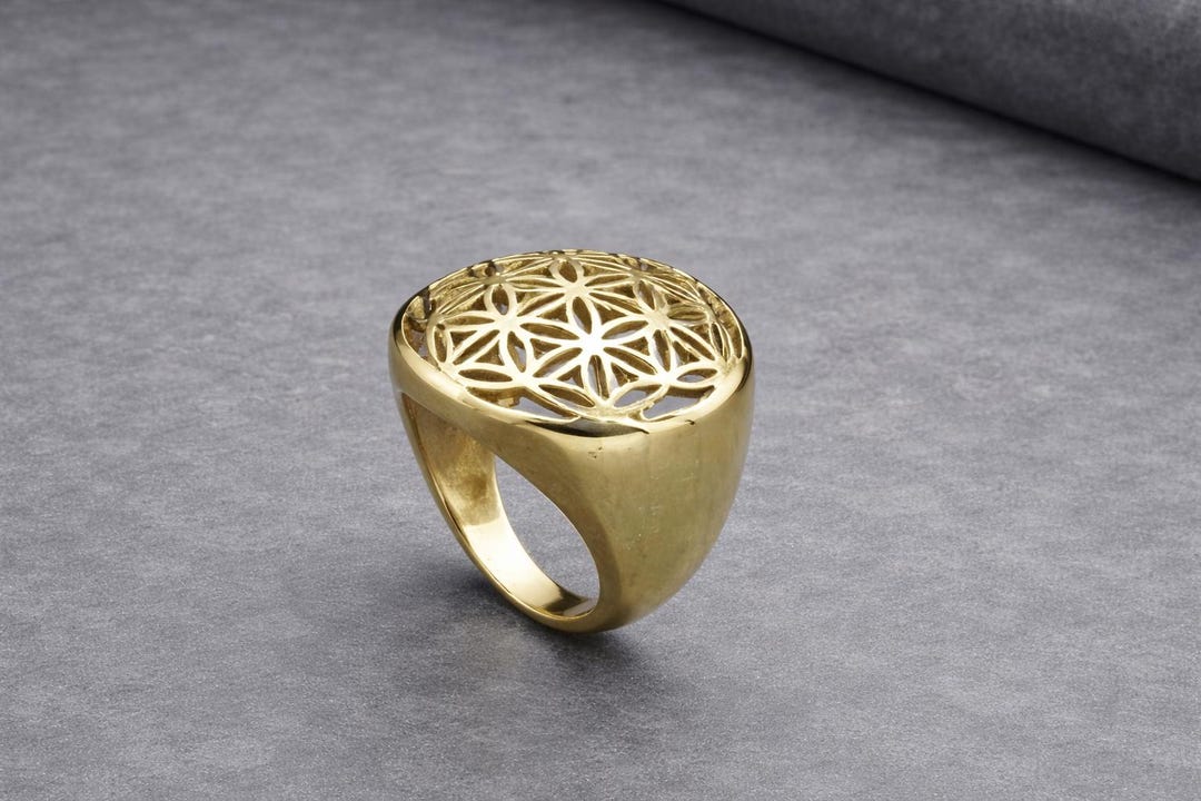 Scared Geometry Ring Sacred Geometry Ring Gold, Flower of Life Ring, Geometric Signet Ring ...