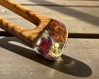 Handmade Wooden Hair Fork | Resin Inlay with Dried Flowers