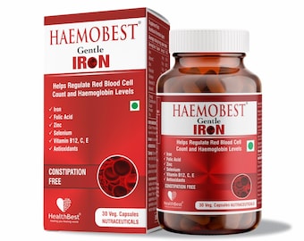 Suplemento de hierro HealthBest Haemobest para hombres y mujeres - 30 cápsulas