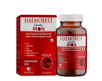 HealthBest Haemobest Iron Supplement for Men & Women - 60 Capsules