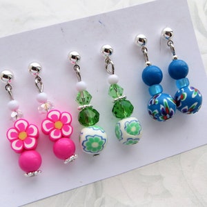 TROPICAL SUNSHINE- Girl&#39;s Post Earring Set of 3, Colorful Girl Earrings, Gift for Girls, Christmas Gift, Holiday Gift, Polymer Clay Beads
