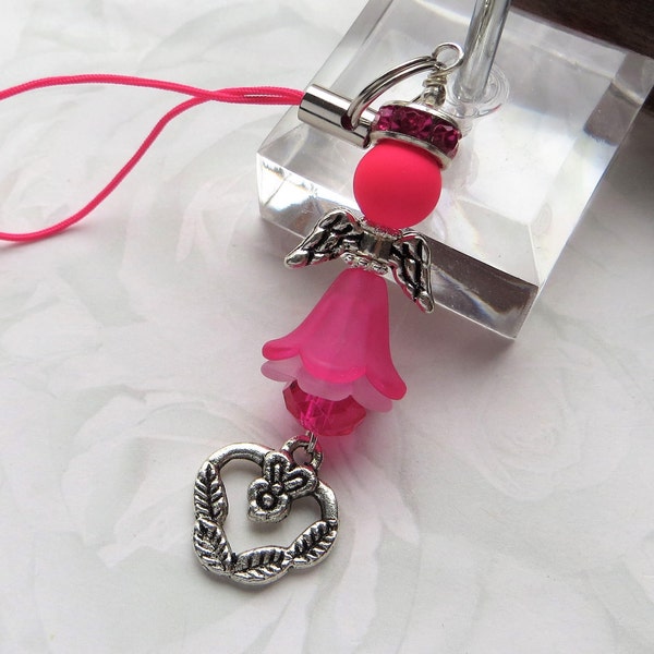 LOVING ANGEL-  Zipper Pull, Purse Charm, Cell Phone Charm, Stitch Holder, Knitting Charm- Czech Crystals, Lucite beads, and Tibetan Silver