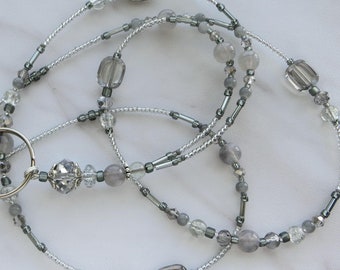 SILVER SKY - Cordón con cuentas, portatarjetas de identificación, cordón tipo collar, cordón para profesor (cierre magnético o cierre tipo collar)