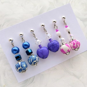 COOL COLORS- Girl&#39;s Post Earring Set of 3, Colorful Girl Earrings, Gift for Girls- Polymer Clay, Porcelain, Resin, and Crystal Beads