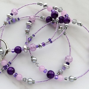 PURPLE PEARL- Beaded Id Lanyard, ID Badge Holder- Teacher Necklace Lanyard, Office Lanyard (Magnetic/Necklace Clasp or Comfort Created)