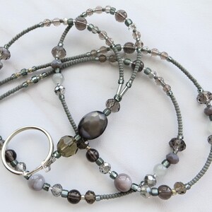 GORGEOUS GRAY- Beaded Lanyard, Id Badge Holder- Necklace Lanyard, Teacher Lanyard (Magnetic or Necklace Clasp or Comfort Created)