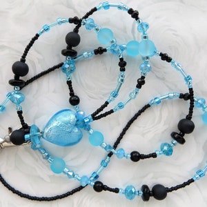NIGHT SKY- Beaded Lanyard  ID Badge Holder- Gift for Her, Teacher Lanyard, Nurse Lanyard, Necklace Lanyard, Lampwork Heart (Comfort Created)
