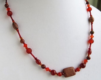 AGATE ELEGANCE- Handmade Women's Beaded Necklace- Gift for Her, Gemstone Necklace, Agate Gemstones, Picture Jasper, and Red Jasper Gemstones