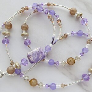 LAVENDER MOONLIGHT- Id Lanyard, Id Badge Holder-Agate Gemstones, Pink Lanyard, Teacher Office Lanyard (Magnetic/Necklace Clasp/No Clasp)