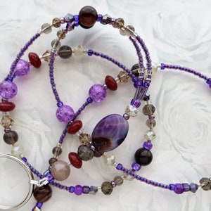 PAINTED DESERT- Beaded Id Lanyard, Id Badge Holder- Agate Gemstones, Purple Lanyard, Office Lanyard (Magnetic or Necklace Clasp)