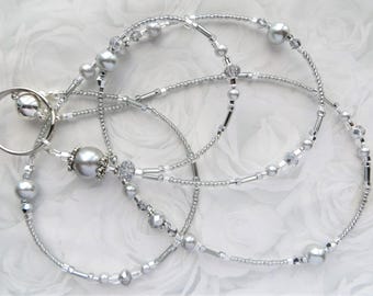 STUNNING SILVER PEARL- Beaded Lanyard, Id Badge Holder- Necklace Lanyard, Teacher Lanyard (Magnetic or Necklace Clasp or Comfort Created)