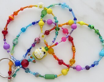 PLAYFUL OWL- Beaded Id Lanyard, Id Badge Holder- Colorful Teacher Lanyard, Necklace Office Lanyard (Magnetic Clasp/Necklace Clasp)
