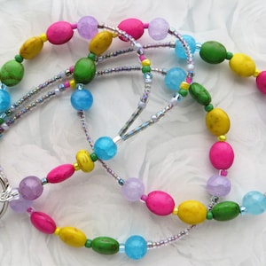 HAPPINESS- Beaded Lanyard, ID Badge Holder, Office Lanyard, Teacher Lanyard, Turquoise Gemstones (Magnetic/Necklace Clasp)