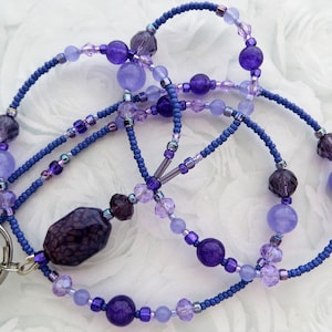 LILAC LUXURY- Beaded Id Lanyard, ID Badge Holder-, Agate Gemstones, Necklace Lanyard, Professional Lanyard (Magnetic/Necklace Clasp) Petite