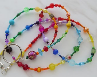 PLAYFUL- Beaded Id Lanyard, Id Badge Holder- Colorful Teacher Lanyard, Necklace Office Lanyard (Magnetic Clasp/Necklace Clasp)