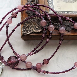 MULBERRY WINE- Beaded ID Lanyard, Id Badge Holder- Teacher Lanyard, Professional Office Lanyard (Breakaway Magnetic Clasp or Necklace Clasp)