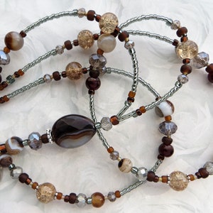 ICE COFFEE- Beaded ID Lanyard, Id Badge Holder, Gemstone Lanyard, Necklace Lanyard, Office Lanyard (Necklace/Magnetic Clasp/Comfort Made)