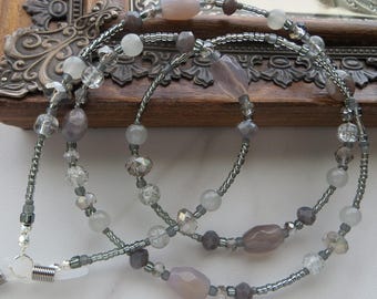 GRAY AGATE- Eyeglass Lanyard, Eyeglass Chain, Sunglasses Jewelry- Gray and Silver Gemstone Eyeglass Lanyard